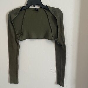 SHEIN Olive Green Ribbed Bolero Shrug